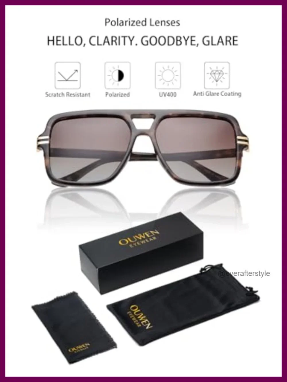 Retro Oversized Polarized Square Sunglasses for Women Men UV Protection